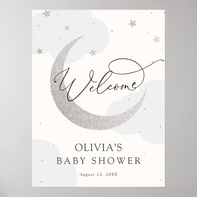 Välkomstskylt för måne och stjärnor för babyskor poster (Framsidan)