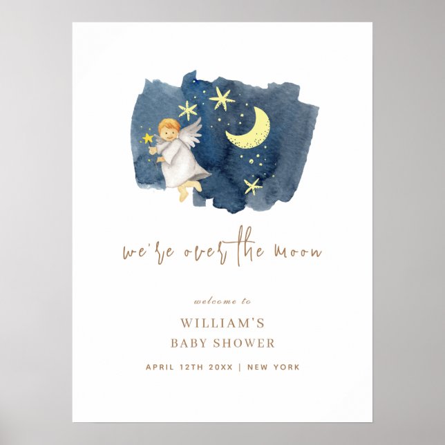 Välkomstskylt för Måne Star Baby Shower Poster (Framsidan)