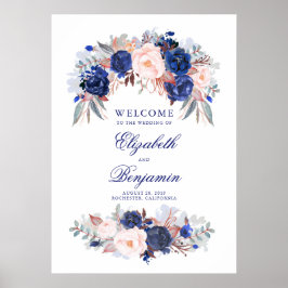 Välkomstskylt för marin Blommigt Bröllop Poster