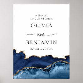 Välkomstskylt för marinblått Guld-agate Geode Bröl Poster