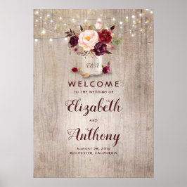Välkomstskylt för Mason Burk Burgundy Blommigt Brö Poster