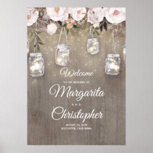 Välkomstskylt för Mason Burk Ljus Rustic Bröllop Poster
