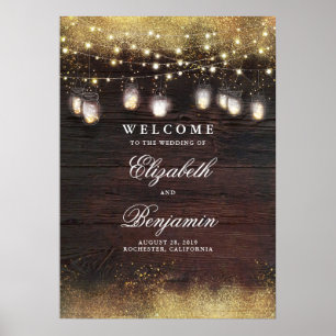 Välkomstskylt för Mason Burk Ljus Rustic Bröllop Poster