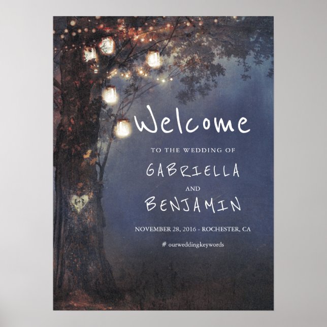 Välkomstskylt för Mason Burk Ljus Träd Bröllop Poster (Framsidan)