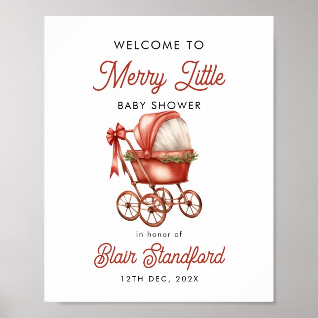 Välkomstskylt för Merry Little jul Baby Shower Poster (Framsidan)