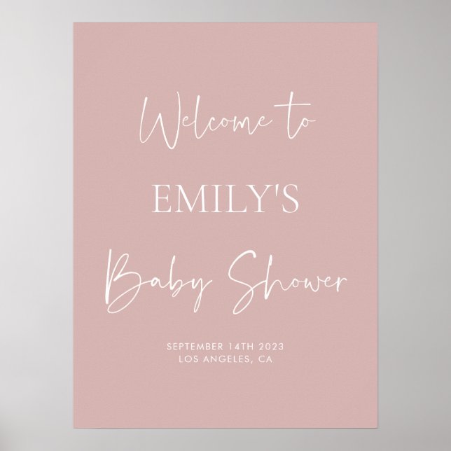 Välkomstskylt för minimal dammig Rosa Babykläder Poster (Framsidan)