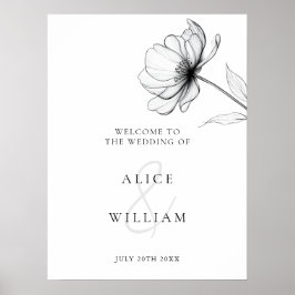 Välkomstskylt för minimalistisk svart vit Blommigt Poster