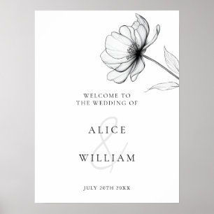 Välkomstskylt för minimalistisk svart vit Blommigt Poster