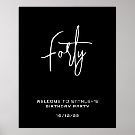 Välkomstskylt för minimalistisk svart vit fyrtioår poster