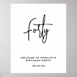 Välkomstskylt för minimalistisk svart vit fyrtioår poster