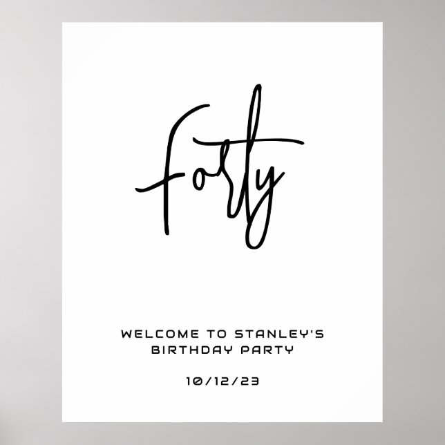 Välkomstskylt för minimalistisk svart vit fyrtioår poster (Framsidan)