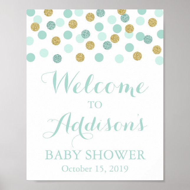 Välkomstskylt för Mint and Guld Baby Shower Poster (Framsidan)