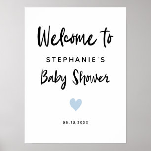 Välkomstskylt för Modern Blue Heart Baby Shower Poster