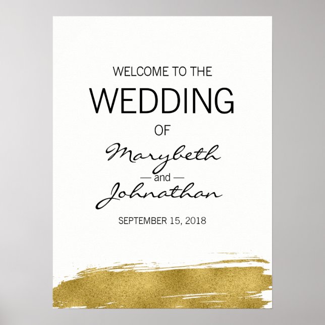 Välkomstskylt för Modern Faux Guld Bröllop Poster (Framsidan)