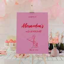 Välkomstskylt för Modern Rosa Red 21 på födelsedag