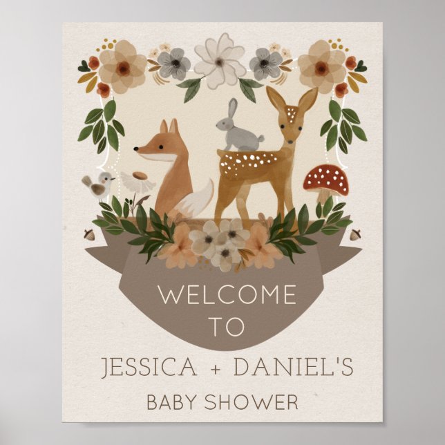 Välkomstskylt för modern Woodland Baby Shower Poster (Framsidan)