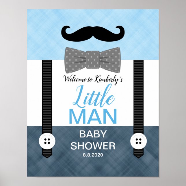 Välkomstskylt för Mustache Navy Blue pojke Poster (Framsidan)