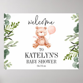 Välkomstskylt för nalle Baby Shower Poster