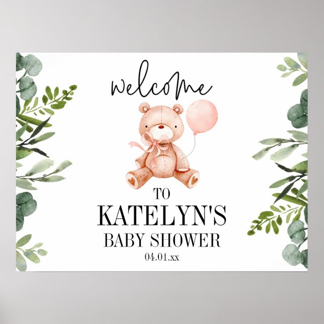 Välkomstskylt för nalle Baby Shower Poster (Framsidan)