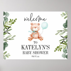 Välkomstskylt för nalle Baby Shower Poster