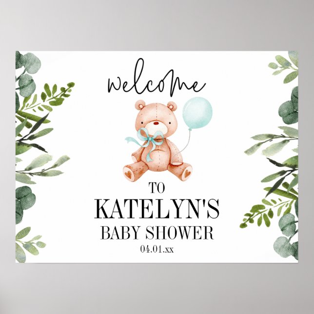 Välkomstskylt för nalle Baby Shower Poster (Framsidan)
