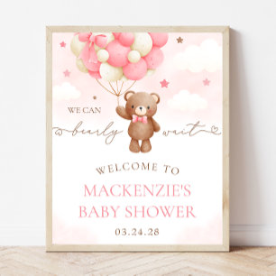 Välkomstskylt för nalle Balloon Girl Baby Shower Poster