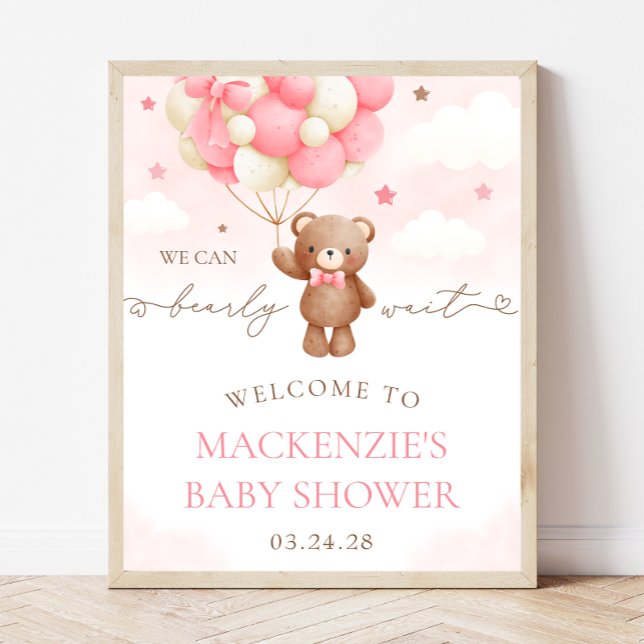 Välkomstskylt för nalle Balloon Girl Baby Shower Poster (Skapare uppladdad)