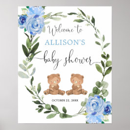 Välkomstskylt för nalle för babydusch poster