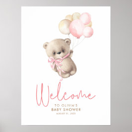 Välkomstskylt för nalle Girl Baby Shower Poster