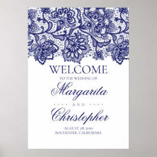 Välkomstskylt för Navy Blue Snöre Bröllop Poster