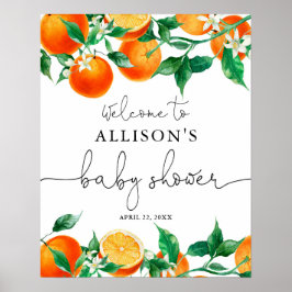 Välkomstskylt för orange av citrusbabydusch poster