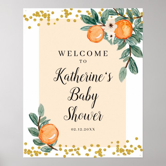 Välkomstskylt för orange Twin Baby Shower Poster (Framsidan)