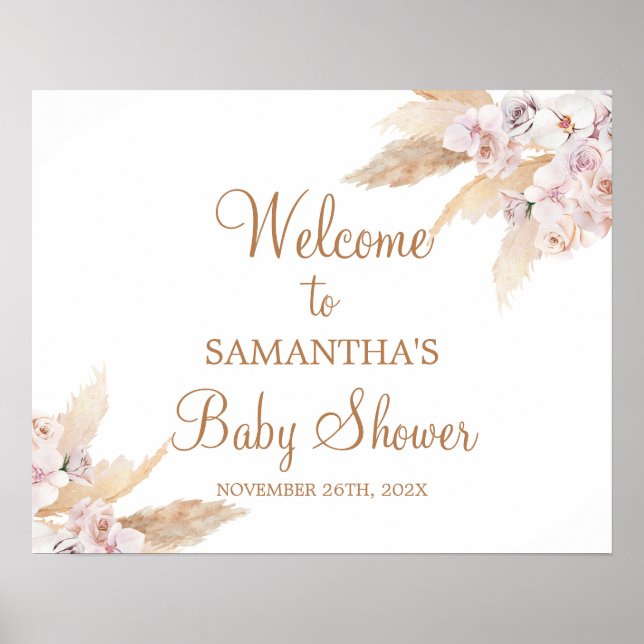 Välkomstskylt för Pampas Grass Baby Shower Girl Poster (Framsidan)