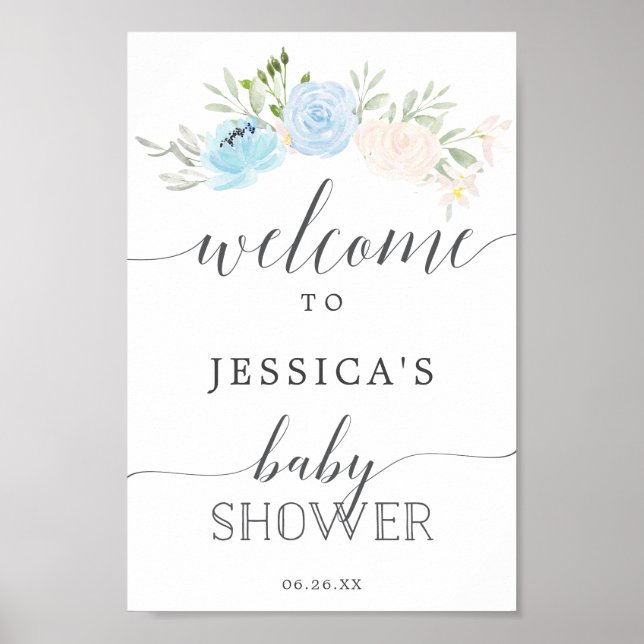 Välkomstskylt för Pastel Blue Baby Shower Poster (Framsidan)