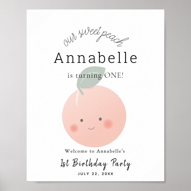 Välkomstskylt för peachi Kawaii Girl Birthday Poster (Framsidan)
