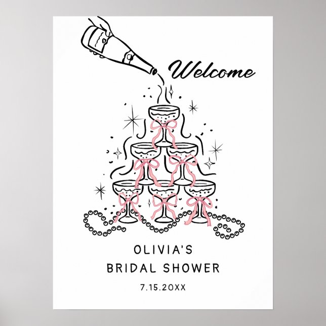 Välkomstskylt för Pearls & Prosecco-Möhippa Poster (Framsidan)