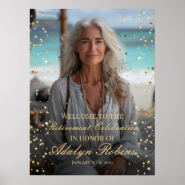 Välkomstskylt för pension party med foto poster