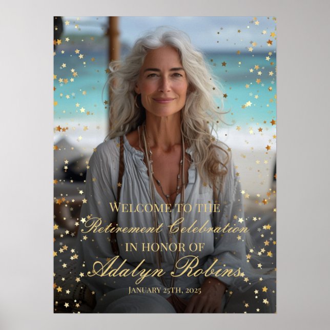 Välkomstskylt för pension party med foto poster (Framsidan)