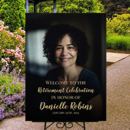 Välkomstskylt för pension party med foto poster