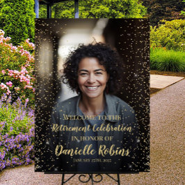 Välkomstskylt för pension party med foto poster