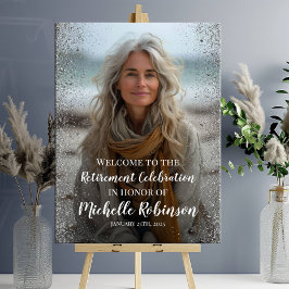Välkomstskylt för pension party med foto poster