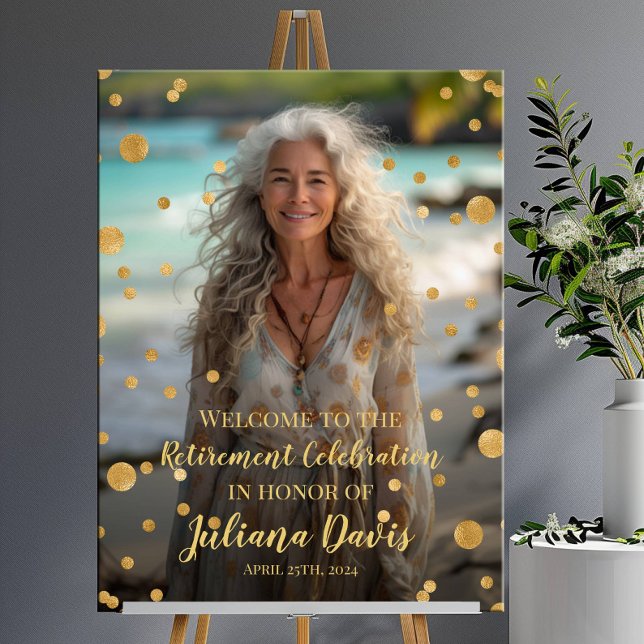 Välkomstskylt för pension party med foto poster (Skapare uppladdad)