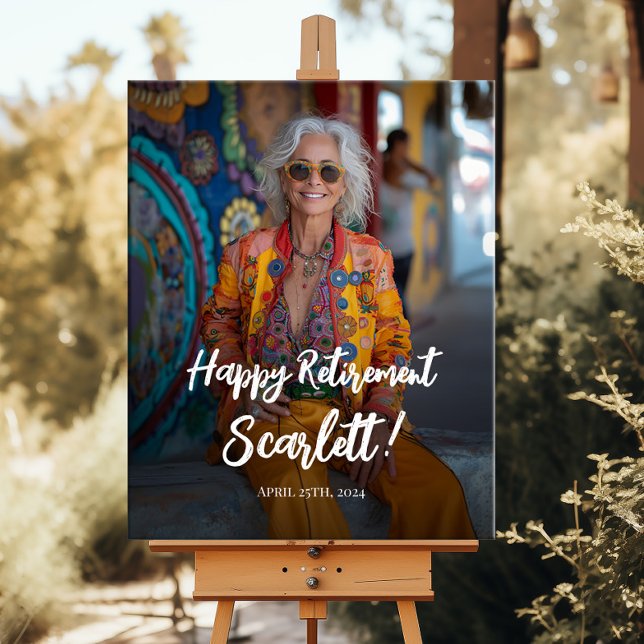 Välkomstskylt för pension party med foto poster (Skapare uppladdad)