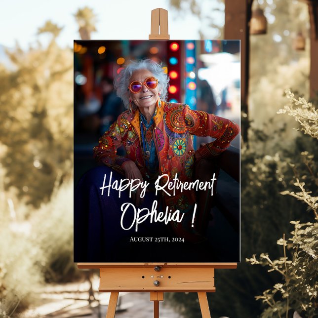 Välkomstskylt för pension party med foto poster (Skapare uppladdad)