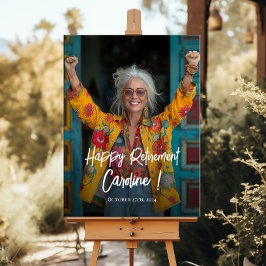 Välkomstskylt för pension party med foto poster