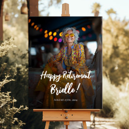 Välkomstskylt för pension party med foto poster