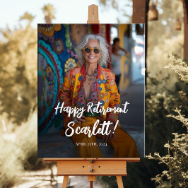 Välkomstskylt för pension party med foto poster