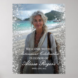 Välkomstskylt för pension party med foto poster