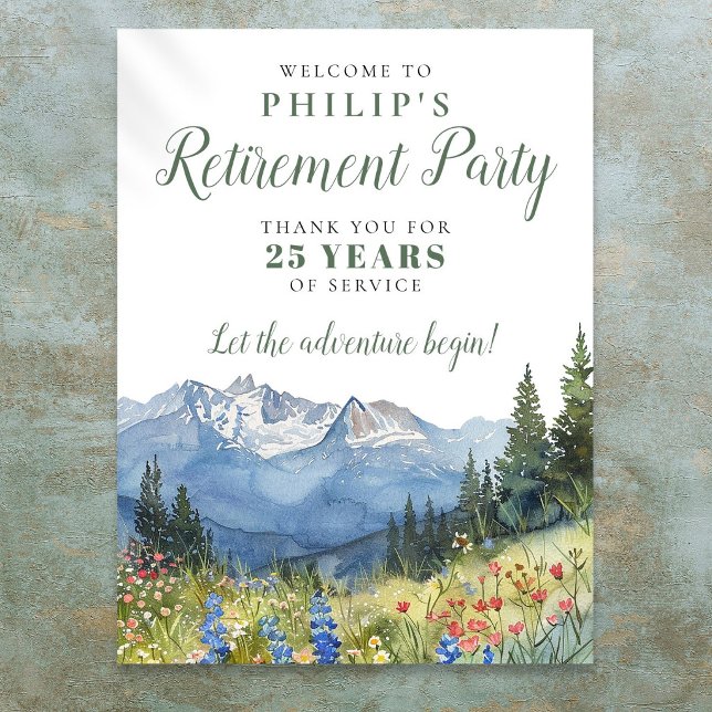 Välkomstskylt för pensionsfest med vilda bergsblom poster (Mountain Wildflowers Retirement Party Welcome Sign)