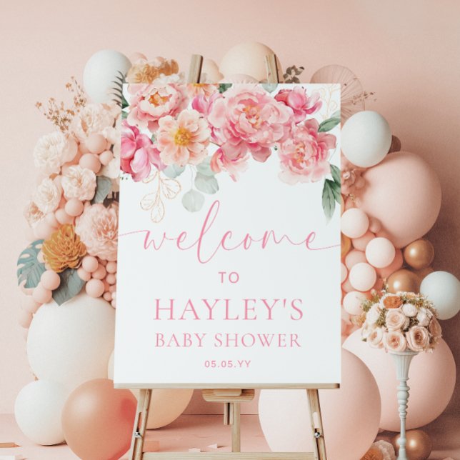 Välkomstskylt för Piper Peony Blommigt Baby Shower Poster (Welcome Sign Bridal Shower Piper Peony )